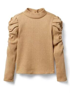 Janie and Jack - Ribbed Puff Sleeve Top - Tan